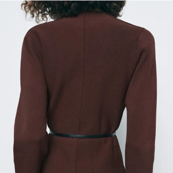 Zara Elegant Brown Knitted Women's Jacket - Picture 3 of 10